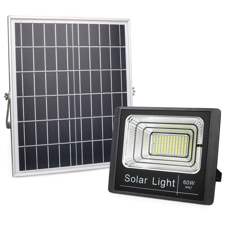 LED 60 Watt Solar Powered Flood Light, High Output, 2,700 Lumens With Solar Panel, Dimmable Dusk To Dawn On Off Sensor, IP67, ID-955