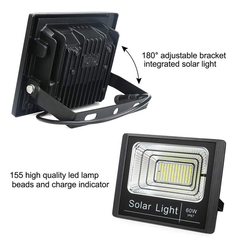 LED 60 Watt Solar Powered Flood Light, High Output, 2,700 Lumens With Solar Panel, Dimmable Dusk To Dawn On Off Sensor, IP67, ID-955