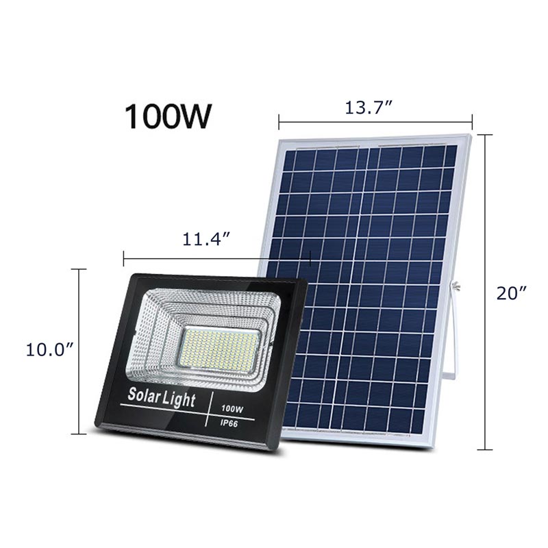 LED 100 Watt Solar Powered High Output Flood Light, 5,000 Lumens, Powered By Solar Panel, Dimmable, IP67, ID-956