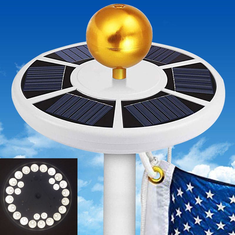 Solar Powered LED Flag Pole Light, 200 Lumens, 26 High Power LED's, IP65, Automatic Dusk to Dawn, ID-1056