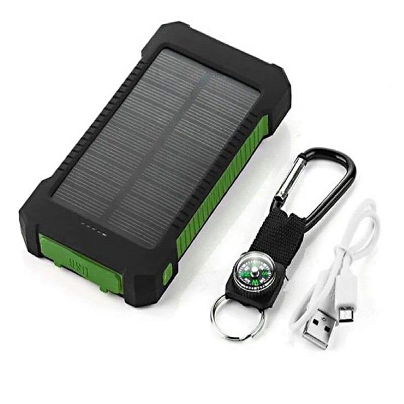 Solar Powered Device Charger With Flashlight, Dual Charging Ports, 20,000 mah, Compass Key Chain, Waterproof, Drop Resistant, ID-1053