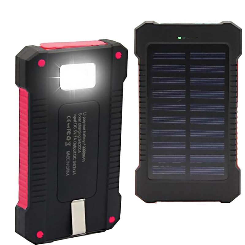 Solar Powered Device Charger With Flashlight, Dual Charging Ports, 20,000 mah, Compass Key Chain, Waterproof, Drop Resistant, ID-1053
