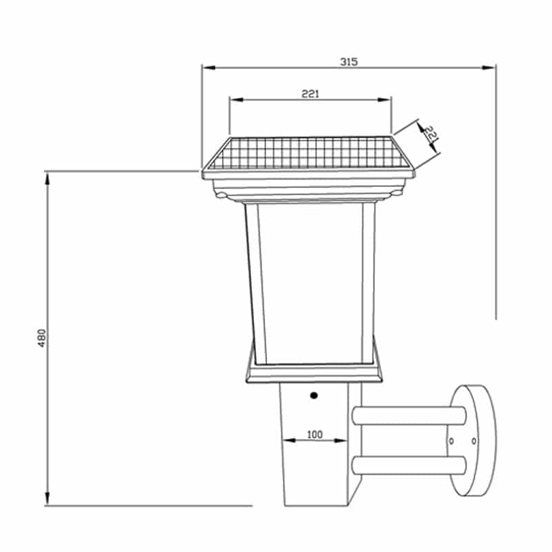 Bollard Wall Mount Solar Powered LED Fixture, Comparable To 50 Watt Halogen, ID-1099