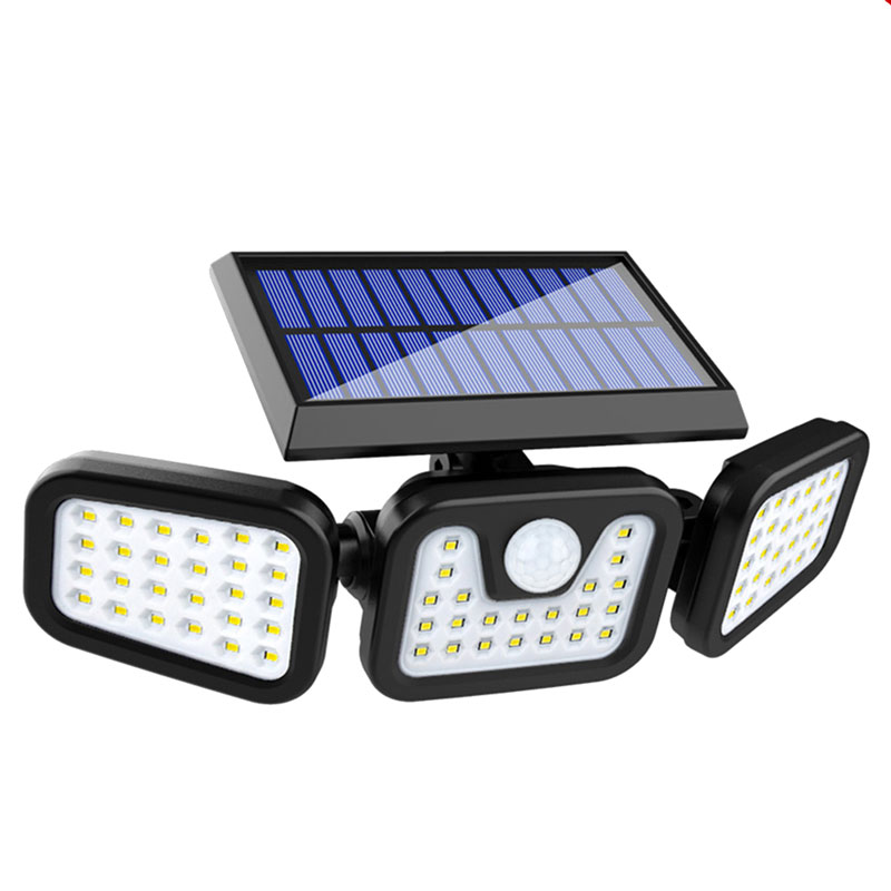 Solar LED Motion Sensor Wall Lamp, 360 Degree Rotatable Design With Three Heads, 7 Watts, 1600 Lumen, IP65
