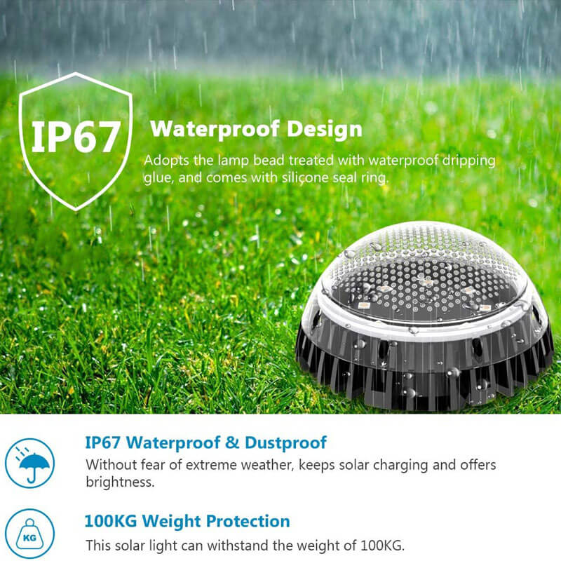 LED Solar Powered Waterproof Dome In Ground or Wall Mount Light, 8 High Output LEDs, IP67, 12 Hour Working Time