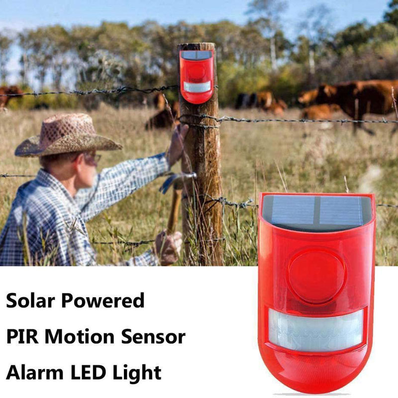 LED Solar Wall Mount Sound And Light Alarm, IP65 Rated, 110db Alarm, 4 Modes